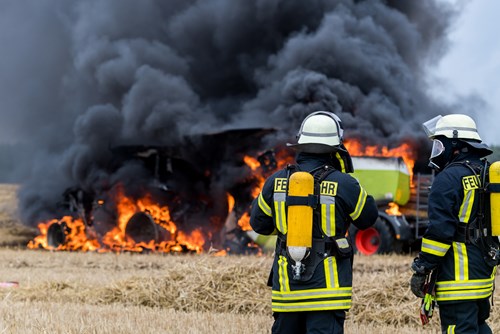 Harvester on fire